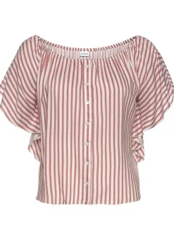 LASCANA Short Sleeve Tops-Striped Off Shoulder Top