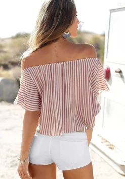 LASCANA Short Sleeve Tops-Striped Off Shoulder Top