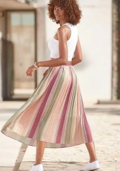 LASCANA Skirts-Striped Pleated Midi Skirt