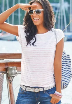 LASCANA Short Sleeve Tops-Striped Round Neckline Top