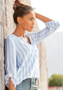 LASCANA Blouses-Striped Tab Sleeve Blouse