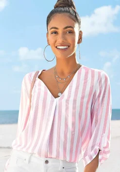 LASCANA Blouses-Striped Tab Sleeve Blouse