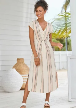 LASCANA Midi Dresses-Striped V-Neck Dress