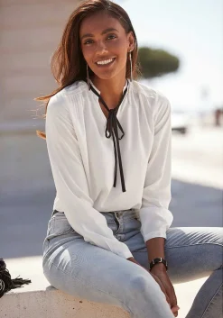 LASCANA Blouses-Tie Neck Long Sleeve Blouse