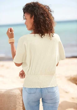 LASCANA Short Sleeve Tops-V-Neck Smocked Top