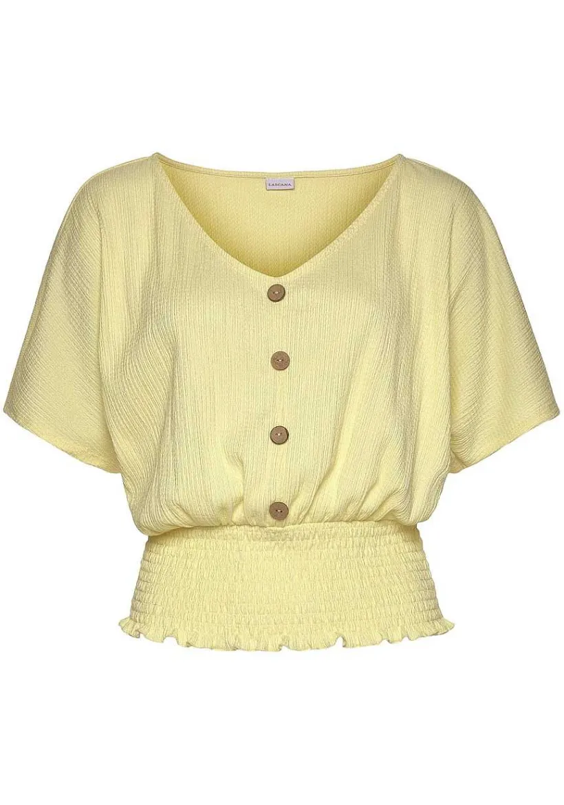 LASCANA Short Sleeve Tops-V-Neck Smocked Top