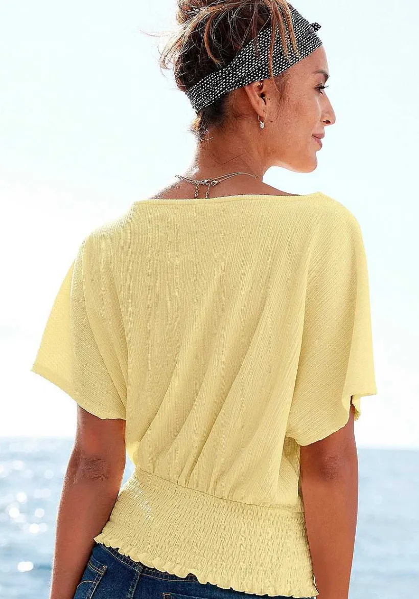 LASCANA Short Sleeve Tops-V-Neck Smocked Top