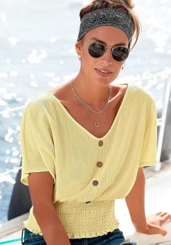 LASCANA Short Sleeve Tops-V-Neck Smocked Top
